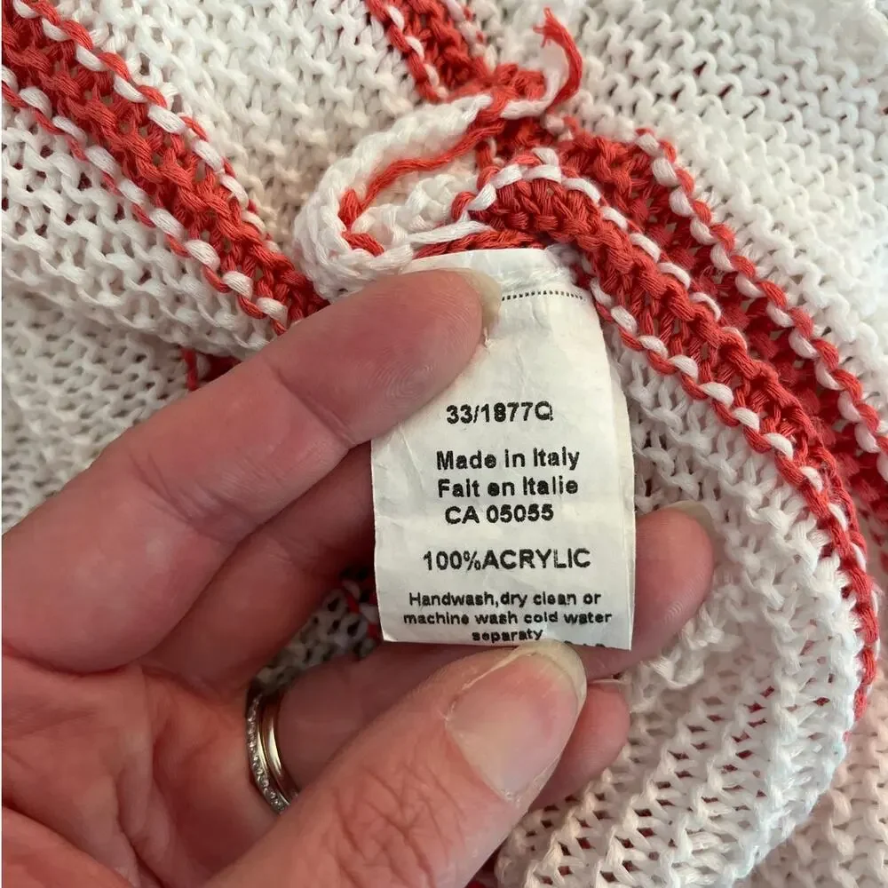 M Made in Italy Open Knit Striped Elbow Sleeve Lightweight Sweater Size XL Beach - Picture 4 of 6